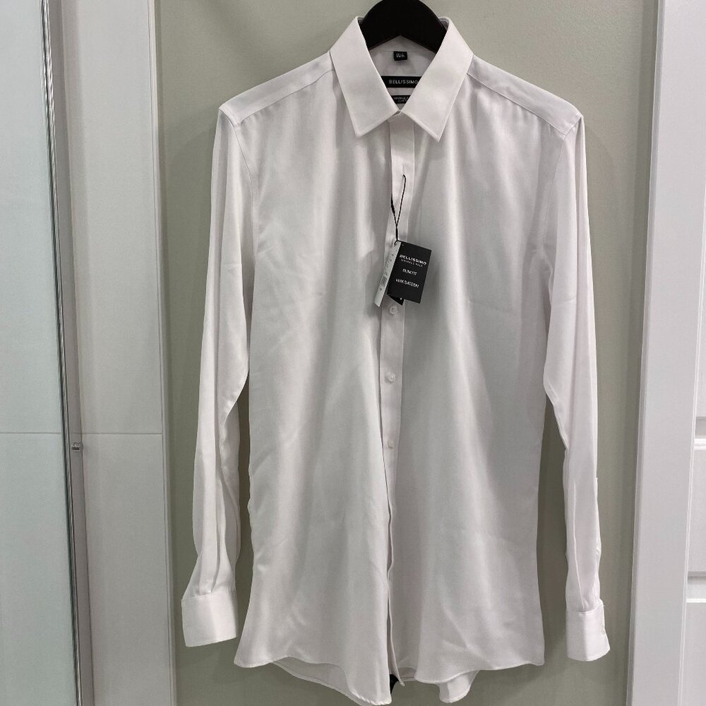 Bellissimo Lux Sateen Slim Fit Wrinkle Free Dress Shirt, Size 15.5 Tall, NWT